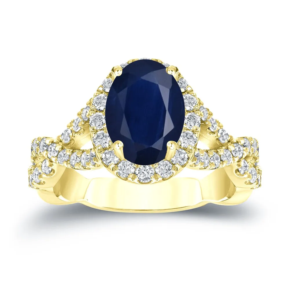 Auriya 14k Gold 1 1/2ct Oval Cut Blue Sapphire and 3/5ct TDW Diamond Halo Engagement Ring (H-I, SI1-SI2) sold by Zulily product image thumbnail 2