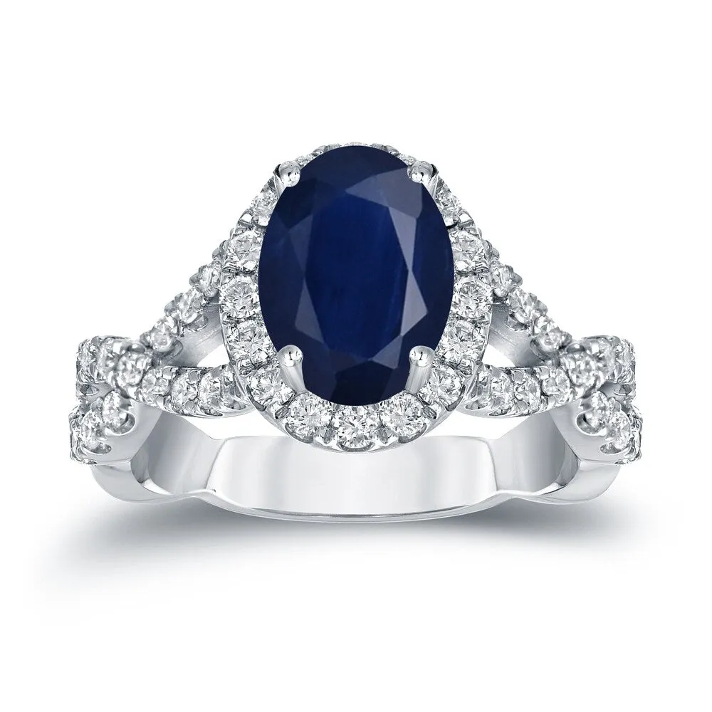 Auriya 14k Gold 1 1/2ct Oval Cut Blue Sapphire and 3/5ct TDW Diamond Halo Engagement Ring (H-I, SI1-SI2) sold by Zulily product image thumbnail 3