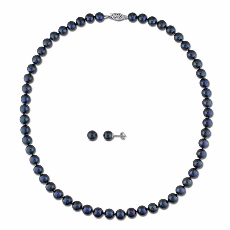 Miadora 14k White Gold 2-piece Set of Cultured Black Pearl Necklace and Earrings (6.5-7 mm) sold by Zulily