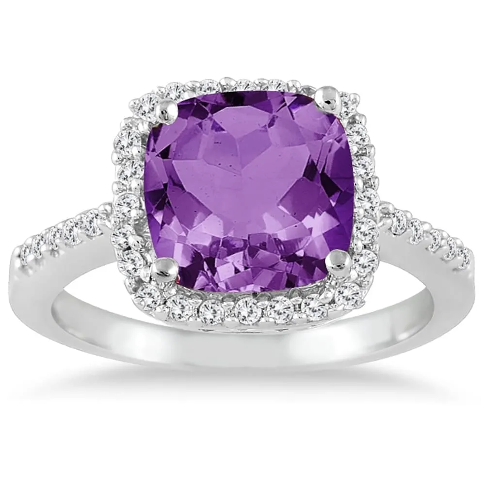 2 1/2 Carat Cushion Cut Amethyst and Diamond Ring 14K White Gold sold by Zulily