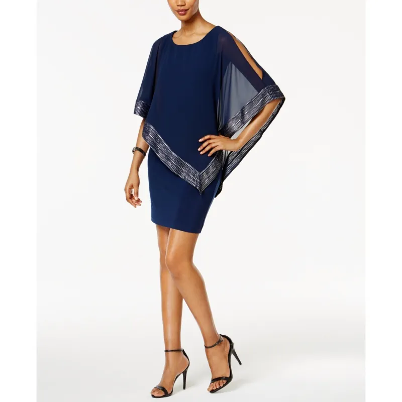 SL Fashions Women's Foil Trim Asymmetrical Popover Capelet Dress Blue Size 10 sold by Zulily