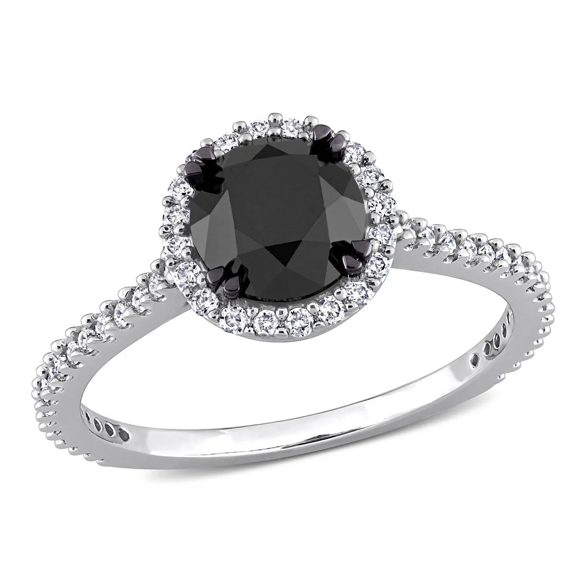 Miadora 1 3/4ct TDW Black and White Diamond Halo Engagement Ring in 14k White Gold sold by Zulily