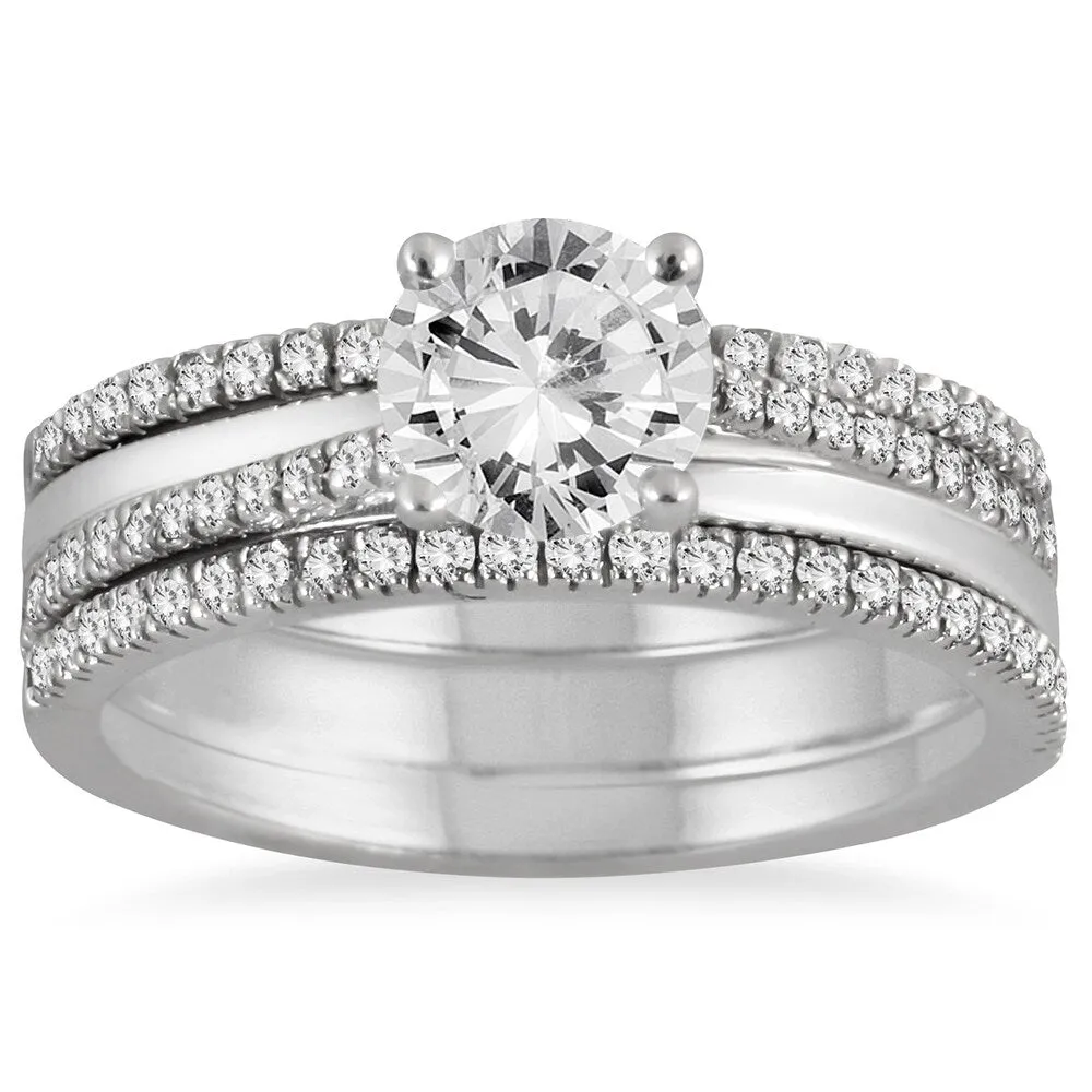 AGS Certified 1 2/5 Carat TW Diamond Three Piece Bridal Set in 14K White Gold (J-K Color, I2-I3 Clarity) sold by Zulily