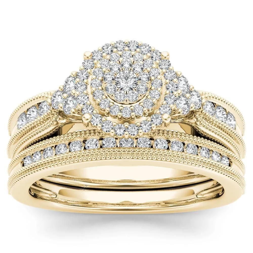 De Couer 14k Yellow Gold 1/2ct TDW Diamond Cluster Halo Bridal Set sold by Zulily