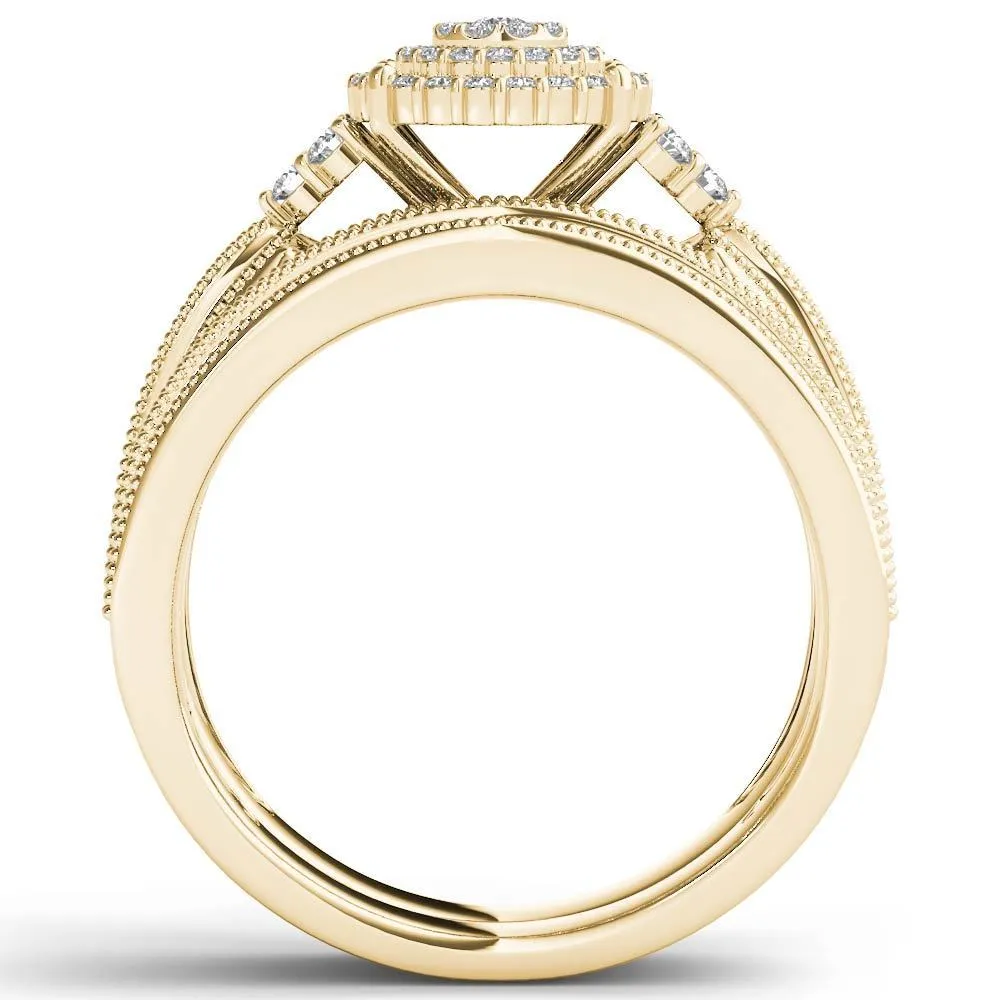 De Couer 14k Yellow Gold 1/2ct TDW Diamond Cluster Halo Bridal Set sold by Zulily product image thumbnail 3