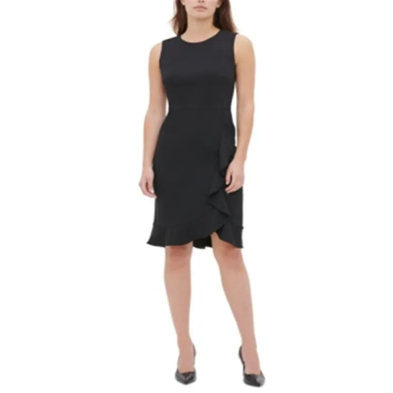 Calvin Klein Women's Ruffled Party Sheath Dress Black Size 2 sold by Zulily
