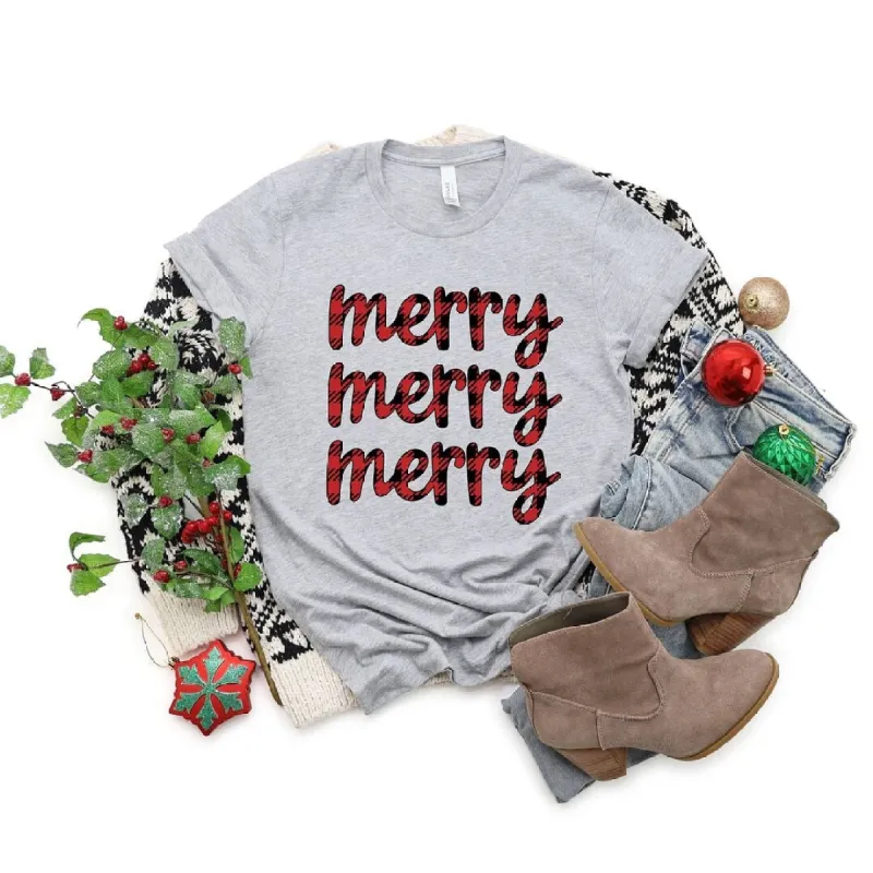 Buffalo Plaid Merry Stacked Short Sleeve Tee sold by Zulily