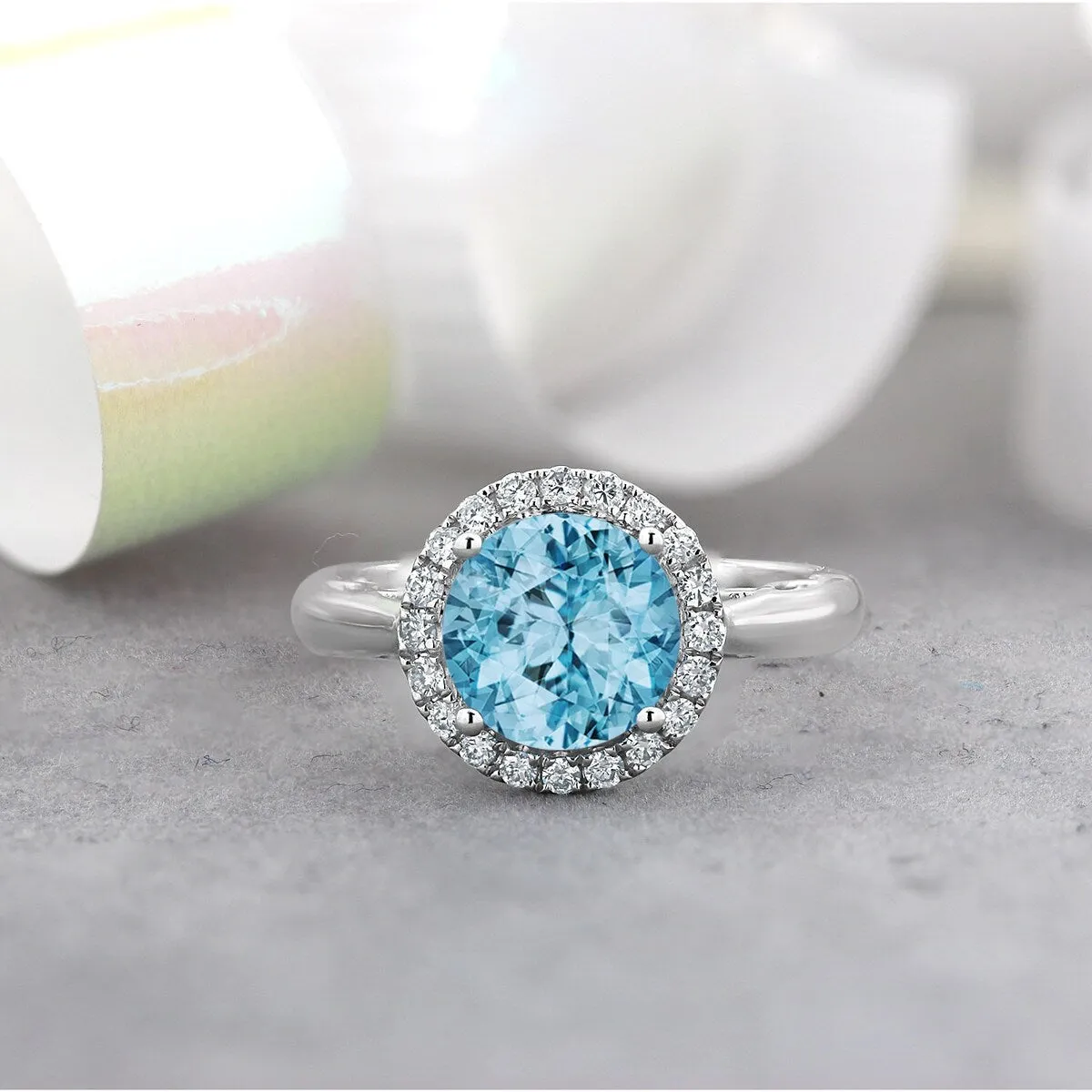 Auriya 2 1/2ct Round Sky Blue Topaz and Halo Diamond Engagement Ring 1/4ctw 14k Gold sold by Zulily
