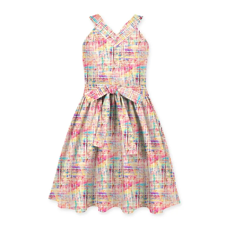 Pink Watercolor Abstract Print Bow-Belted Sleeveless Dress sold by Zulily