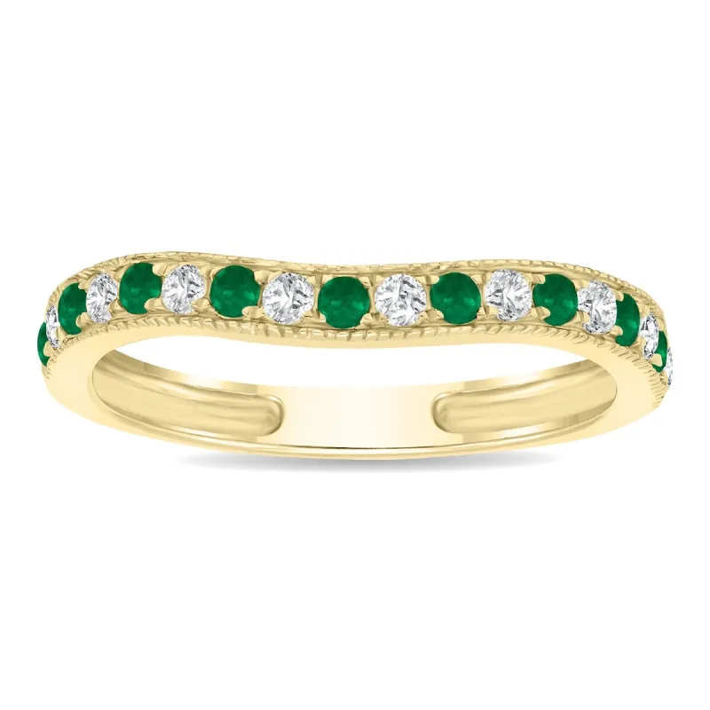 Emerald and Diamond Channel Set Wedding Band in 10K Yellow Gold sold by Zulily