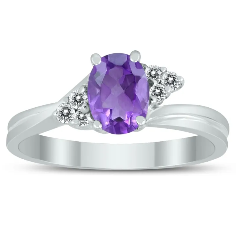 7X5MM Amethyst and Diamond Twist Ring in 10K White Gold sold by Zulily