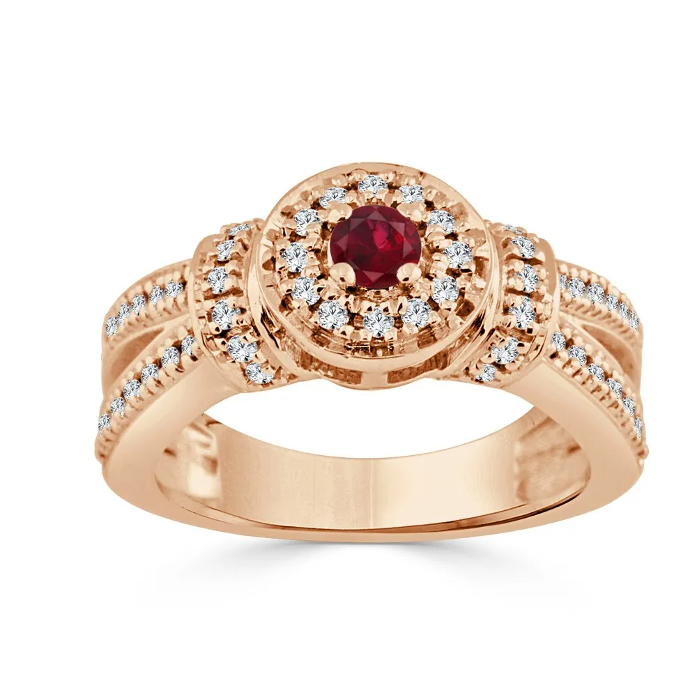 Auriya 14k Gold 1/6ct Ruby and 2/5ct TDW Round Diamond Halo Engagement Ring sold by Zulily product image thumbnail 3