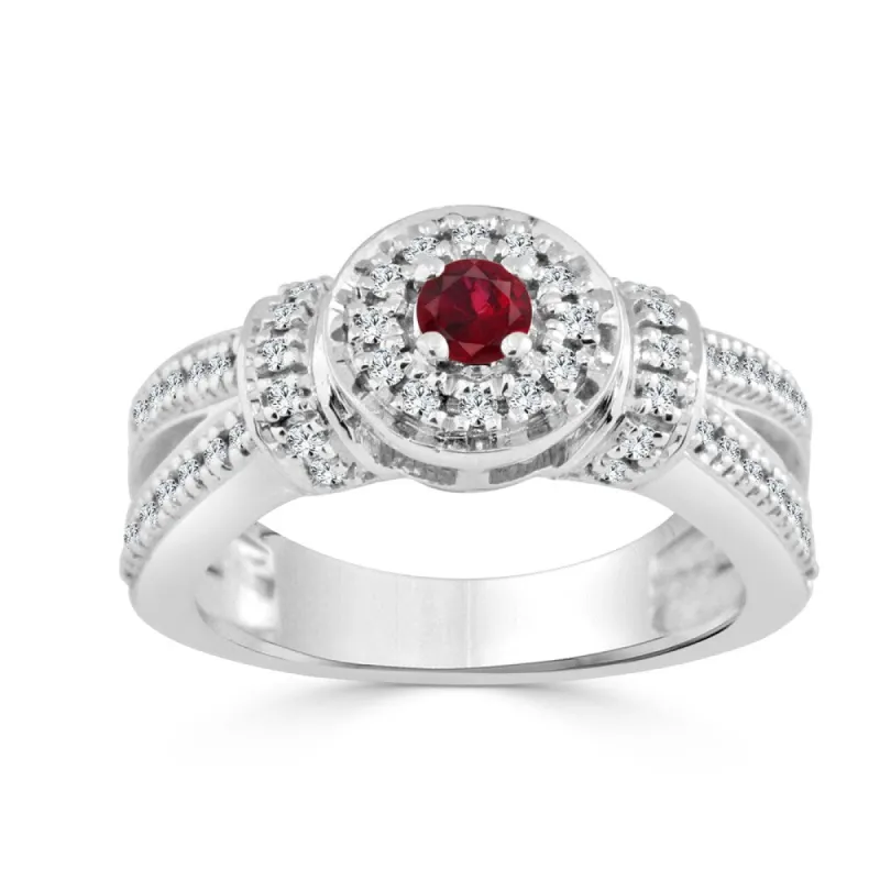Auriya 14k Gold 1/6ct Ruby and 2/5ct TDW Round Diamond Halo Engagement Ring sold by Zulily
