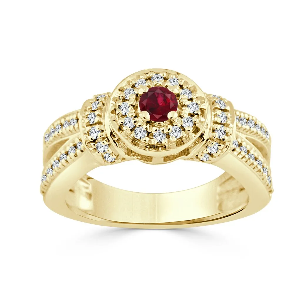 Auriya 14k Gold 1/6ct Ruby and 2/5ct TDW Round Diamond Halo Engagement Ring sold by Zulily product image thumbnail 2