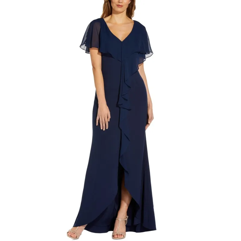 Adrianna Papell Women's Chiffon Overlay Crepe Mermaid Gown Blue Size 4 sold by Zulily