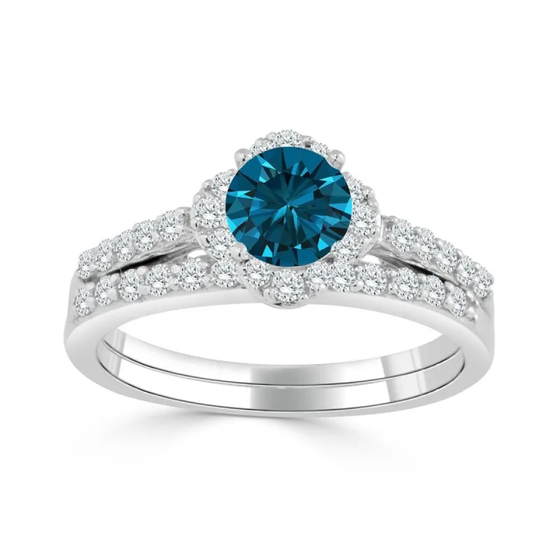 Auriya 14k Gold 1ctw Round Blue Halo Diamond Engagement Ring Set sold by Zulily