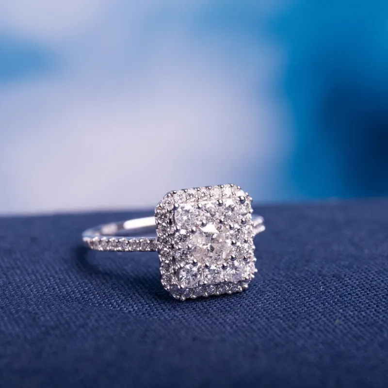 Miadora 10k White Gold 1ct TDW Diamond Composite Square Halo Engagement Ring sold by Zulily
