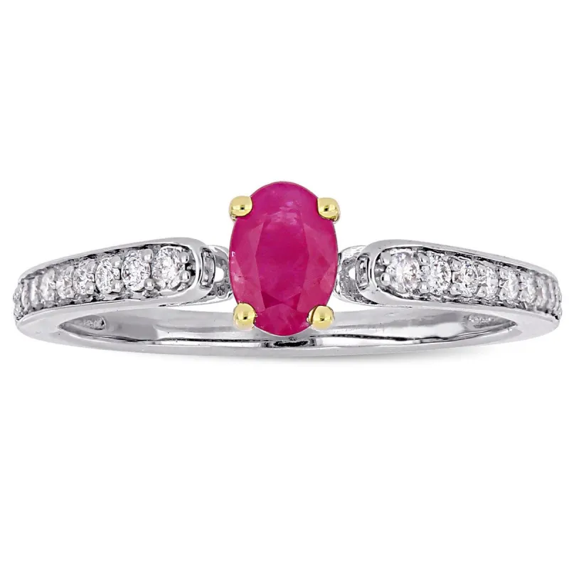 Miadora 2-Tone 10k White and Yellow Gold Ruby and 1/6ct TDW Diamond Engagement Ring sold by Zulily