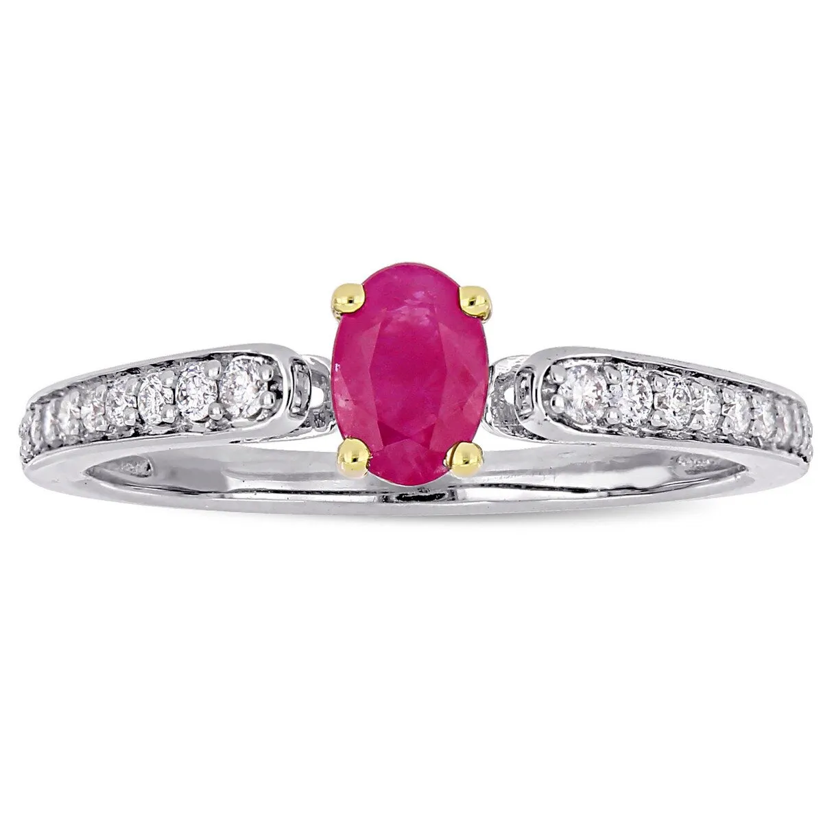 Miadora 2-Tone 10k White and Yellow Gold Ruby and 1/6ct TDW Diamond Engagement Ring sold by Zulily