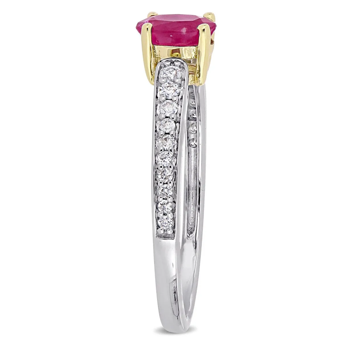 Miadora 2-Tone 10k White and Yellow Gold Ruby and 1/6ct TDW Diamond Engagement Ring sold by Zulily product image thumbnail 2