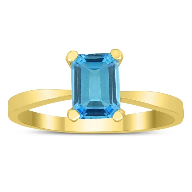 Emerald Shaped 7X5MM Blue Topaz Solitaire Ring in 10K Yellow Gold sold by Zulily