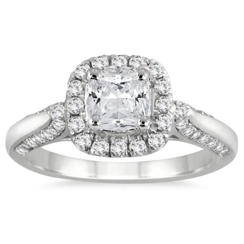 1 1/4 Carat TW Cushion Cut Diamond Halo Engagement Ring in 14K White Gold sold by Zulily