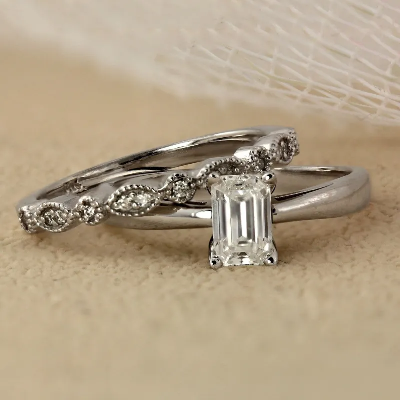 Auriya 14k Gold 7/8ctw Vintage Emerald-cut Solitaire Diamond Engagement Ring Set sold by Zulily