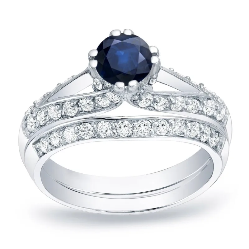 Auriya 14k Gold 1/2ct Blue Sapphire and 3/4ctw Diamond Engagement Ring Set sold by Zulily