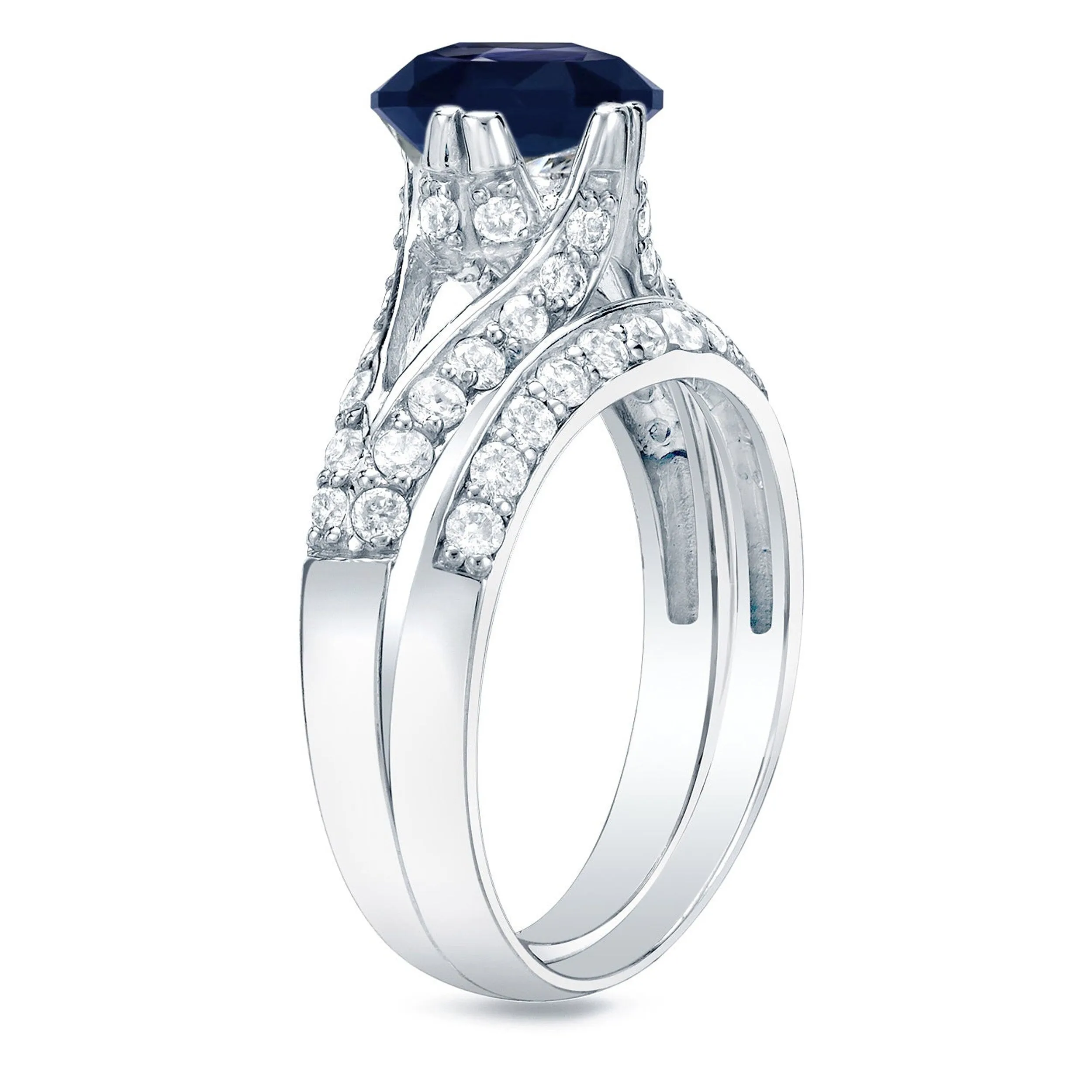 Auriya 14k Gold 1/2ct Blue Sapphire and 3/4ctw Diamond Engagement Ring Set sold by Zulily product image thumbnail 4