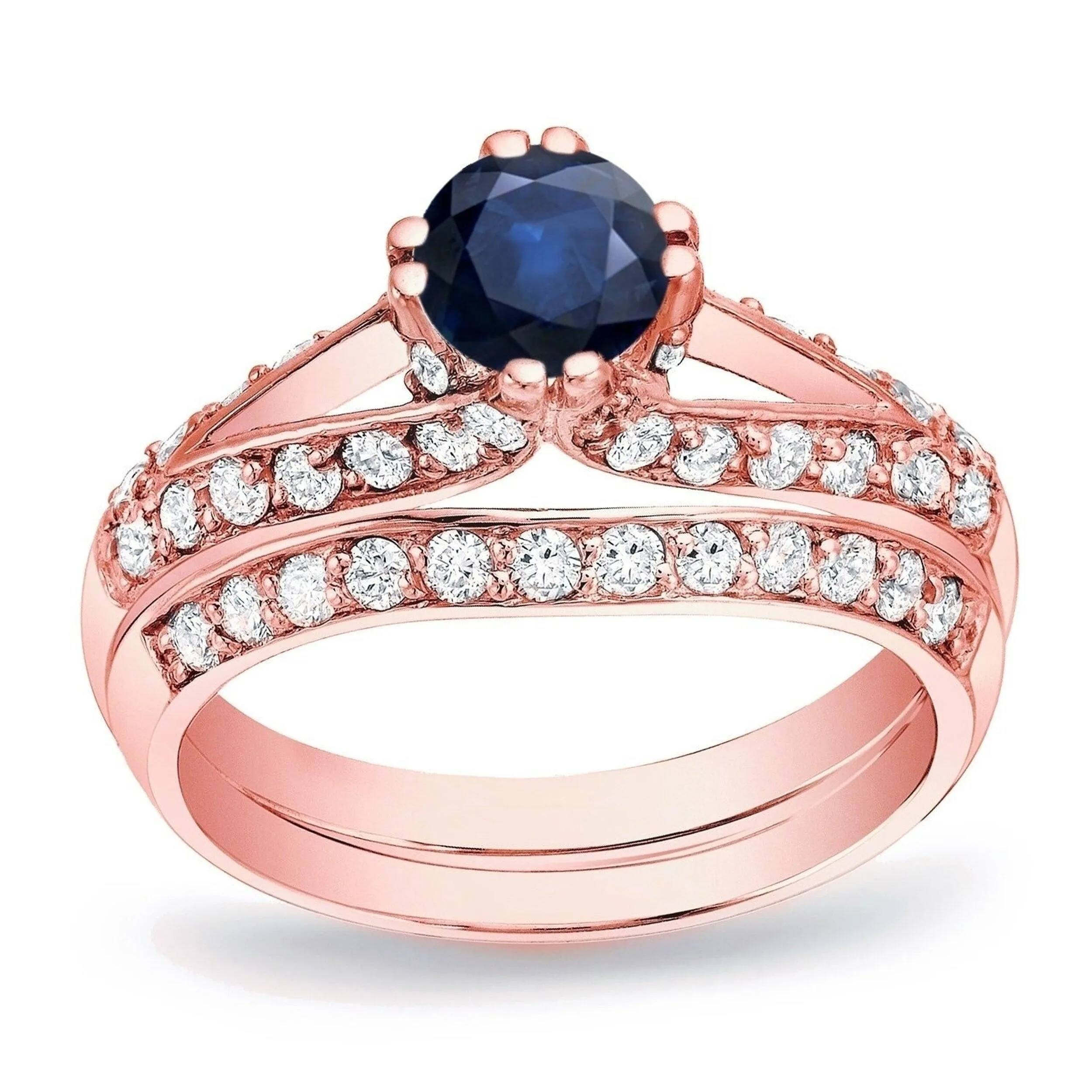 Auriya 14k Gold 1/2ct Blue Sapphire and 3/4ctw Diamond Engagement Ring Set sold by Zulily product image thumbnail 3