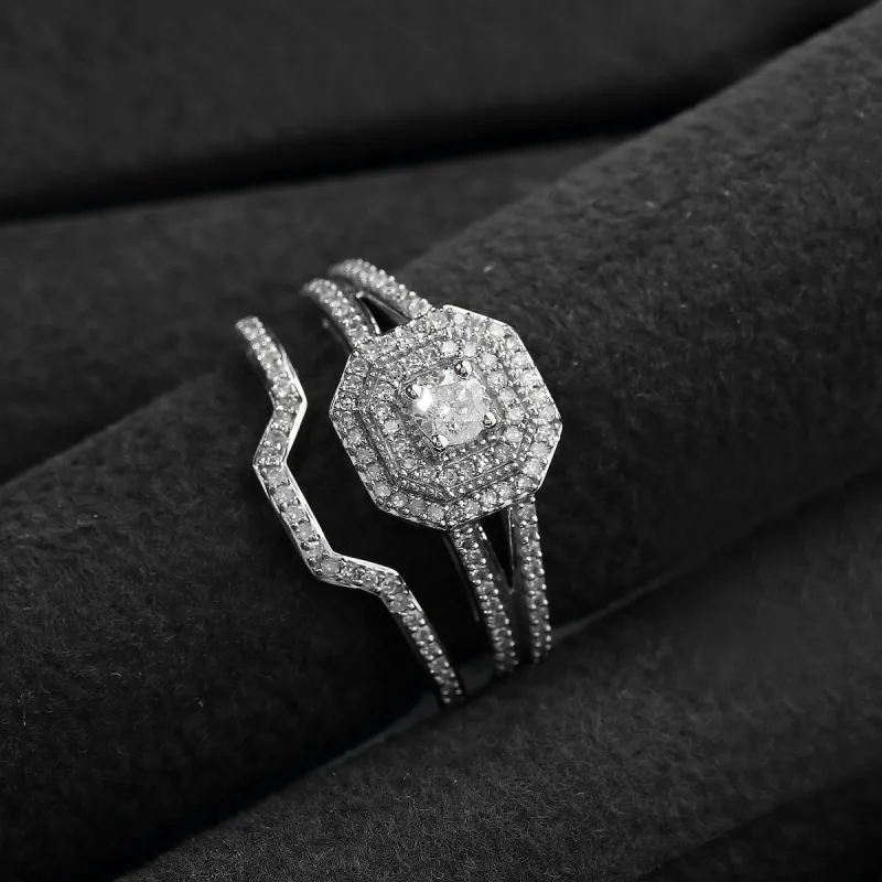 De Couer IGI Certified 1/2ct TDW Diamond Double Halo Bridal Set sold by Zulily