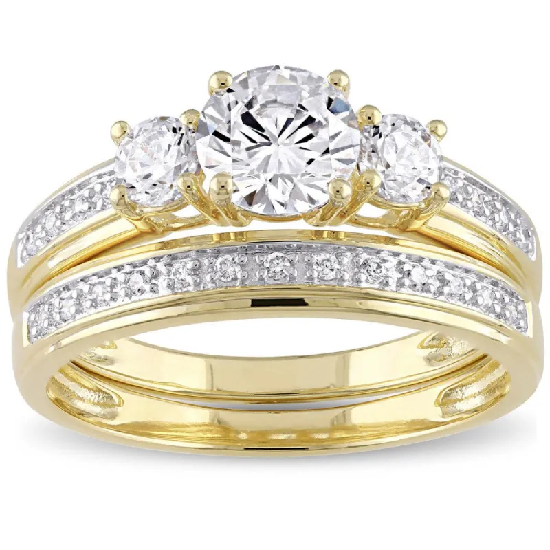 Miadora Yellow Silver Cubic Zirconia Bridal 3-stone Bridal Ring Set - White sold by Zulily