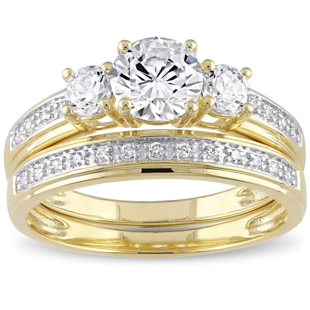 Miadora Yellow Silver Cubic Zirconia Bridal 3-stone Bridal Ring Set - White sold by Zulily