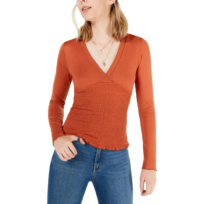 Freshman Forever Junior's Hacci Knit Smocked Pullover Sweater Orange Size X-Small sold by Zulily