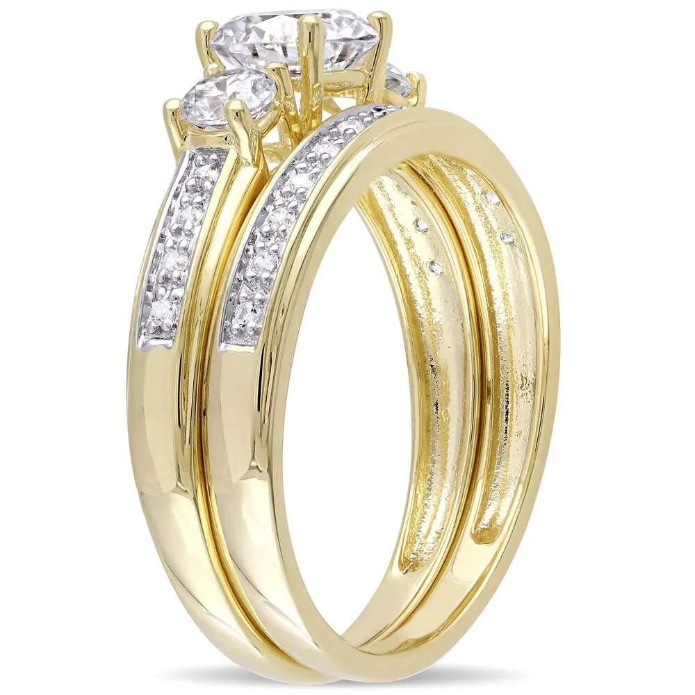 Miadora Yellow Silver Cubic Zirconia Bridal 3-stone Bridal Ring Set - White sold by Zulily product image thumbnail 2