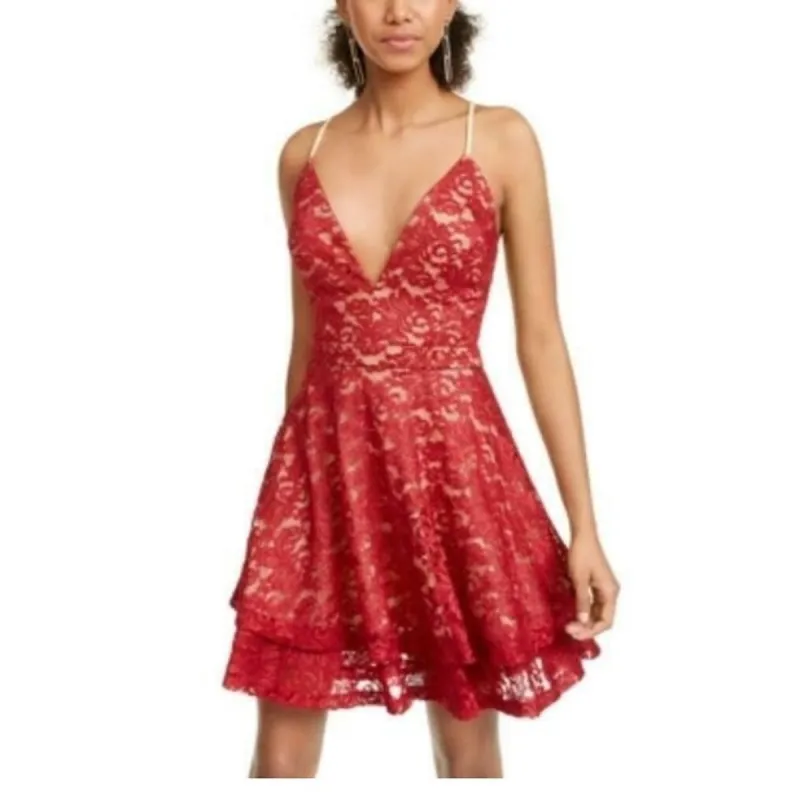 Emerald Sundae Juniors' Glitter Lace Racerback Dress Red Size Large sold by Zulily