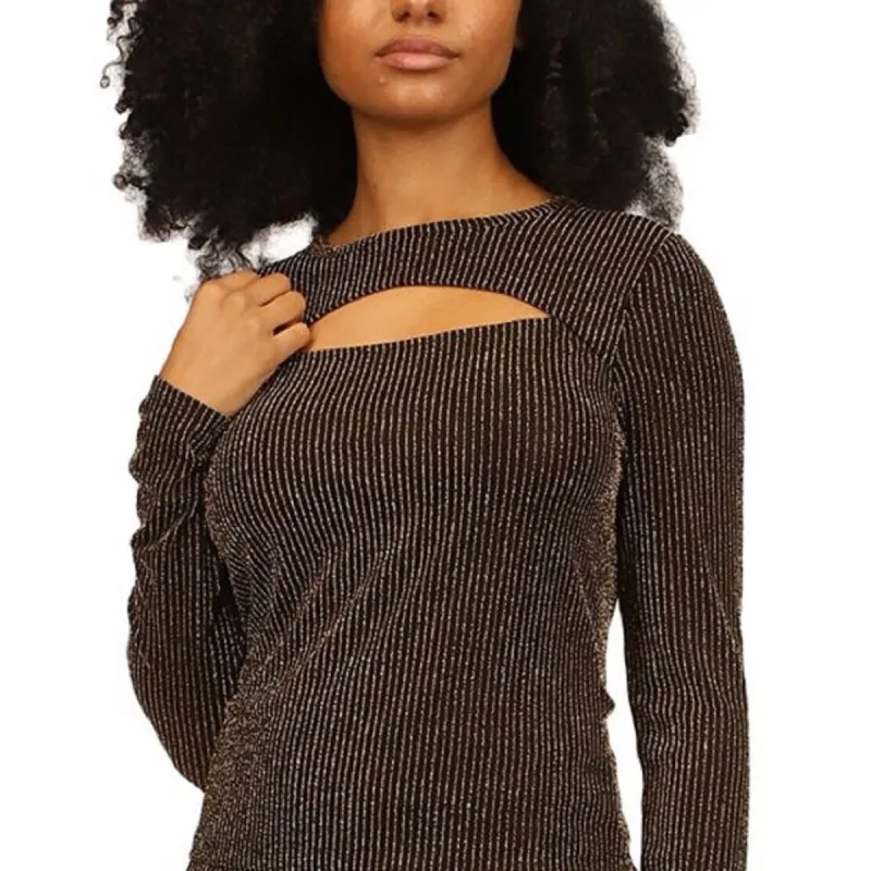 Michael Kors Women's Sparkle Cutout Long Sleeve Top Black sold by Zulily