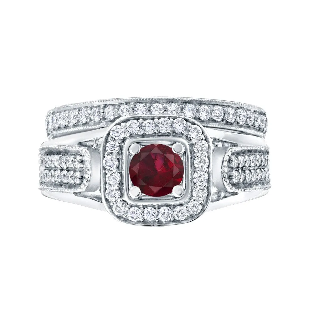 14k Gold 1/6ct Ruby and 1/2ct TDW Halo Diamond Engagement Ring Set sold by Zulily product image thumbnail 4