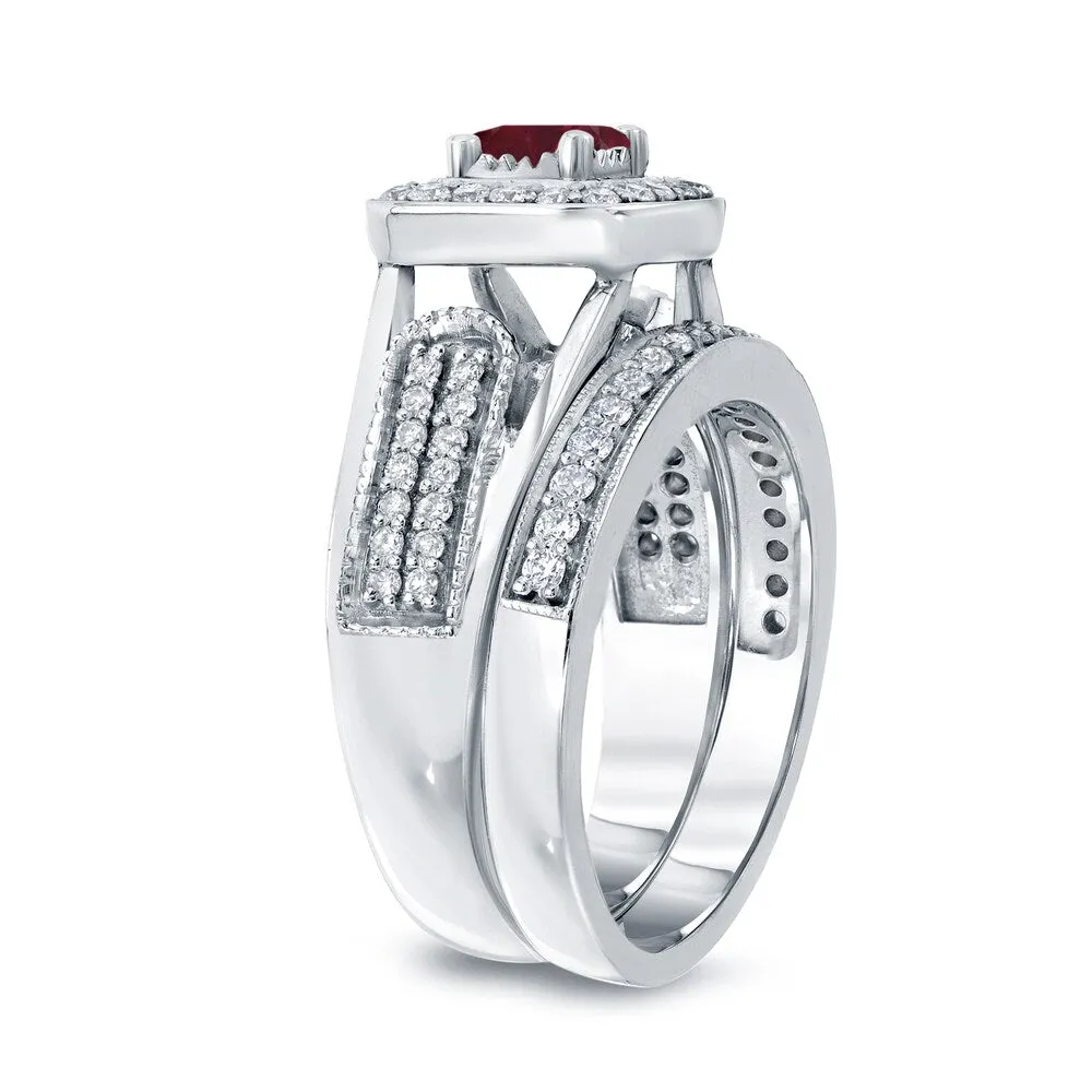 14k Gold 1/6ct Ruby and 1/2ct TDW Halo Diamond Engagement Ring Set sold by Zulily product image thumbnail 5