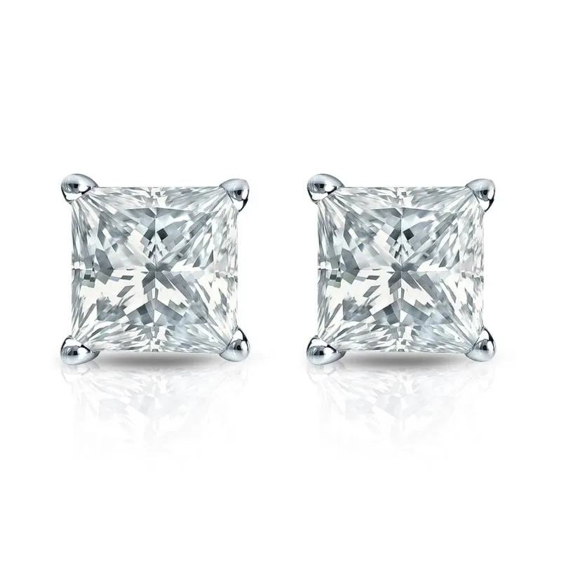 Auriya Plat Gold Lab Grown 1.25 carat TDW Princess Diamond Stud Earrings 4-Prong Basket Push-back sold by Zulily product image thumbnail 2