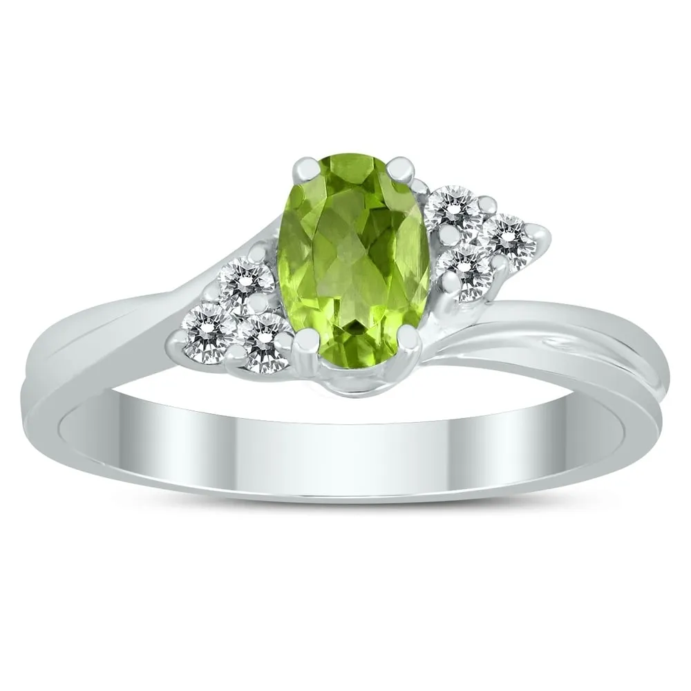 6X4MM Peridot and Diamond Twist Ring in 10K White Gold sold by Zulily