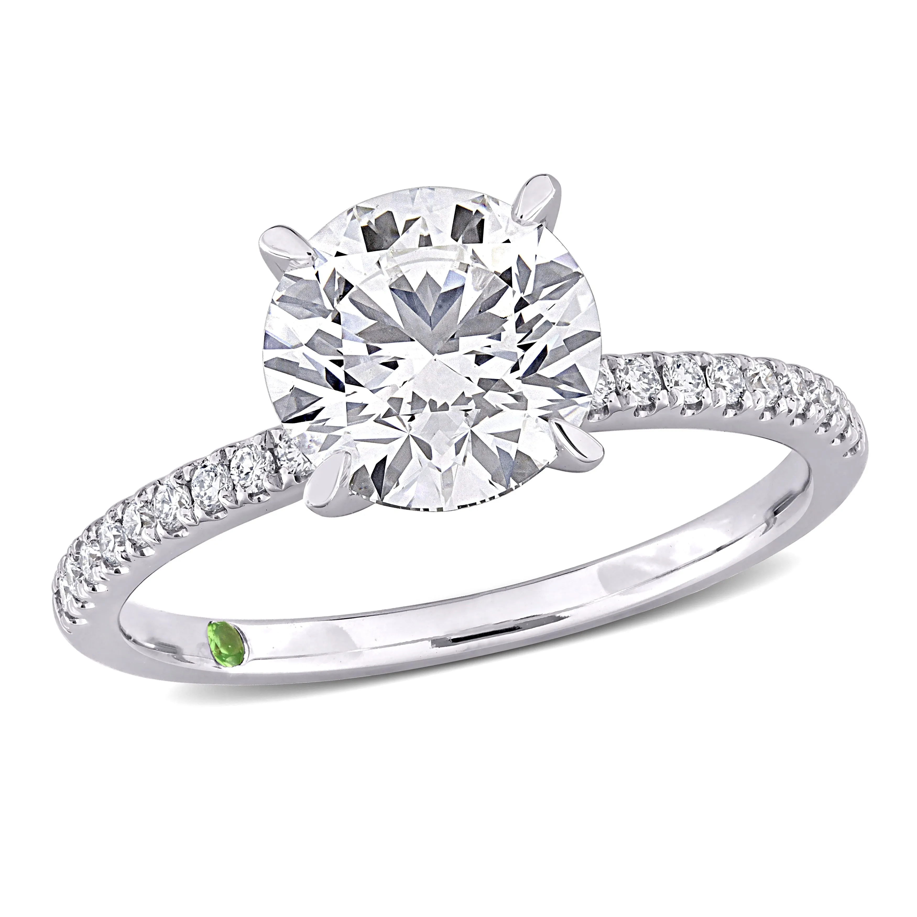Created Forever 2 1/6ct TDW Lab-Grown Diamond and Tsavorite Accent Solitaire Ring in 14k White Gold sold by Zulily