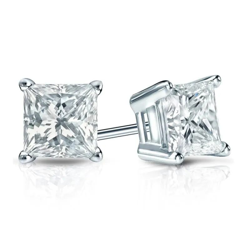 Auriya Plat Gold Lab Grown 1.25 carat TDW Princess Diamond Stud Earrings 4-Prong Basket Push-back sold by Zulily