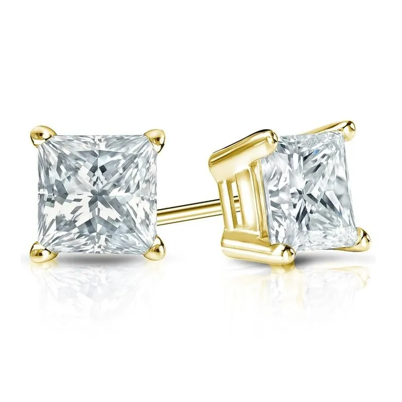 Auriya Plat Gold Lab Grown 1.25 carat TDW Princess Diamond Stud Earrings 4-Prong Basket Push-back sold by Zulily product image thumbnail 3