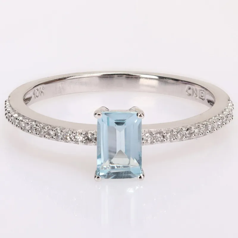 Miadora 10k White Gold Octagon-cut Blue Topaz and 1/10ct TDW Diamond Birthstone Ring sold by Zulily