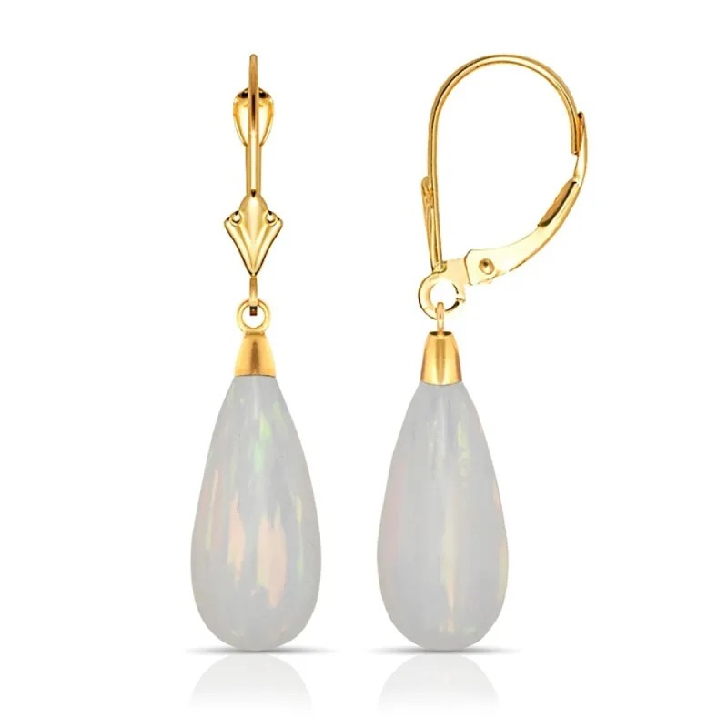 Curata 14K Yellow Gold Tear-drop Created Opal Dangle Leverback Earrings sold by Zulily