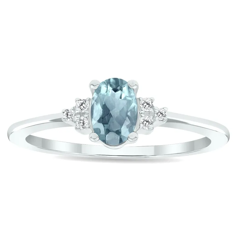 Women's Aquamarine and Diamond Half Moon Ring in 10K White Gold sold by Zulily