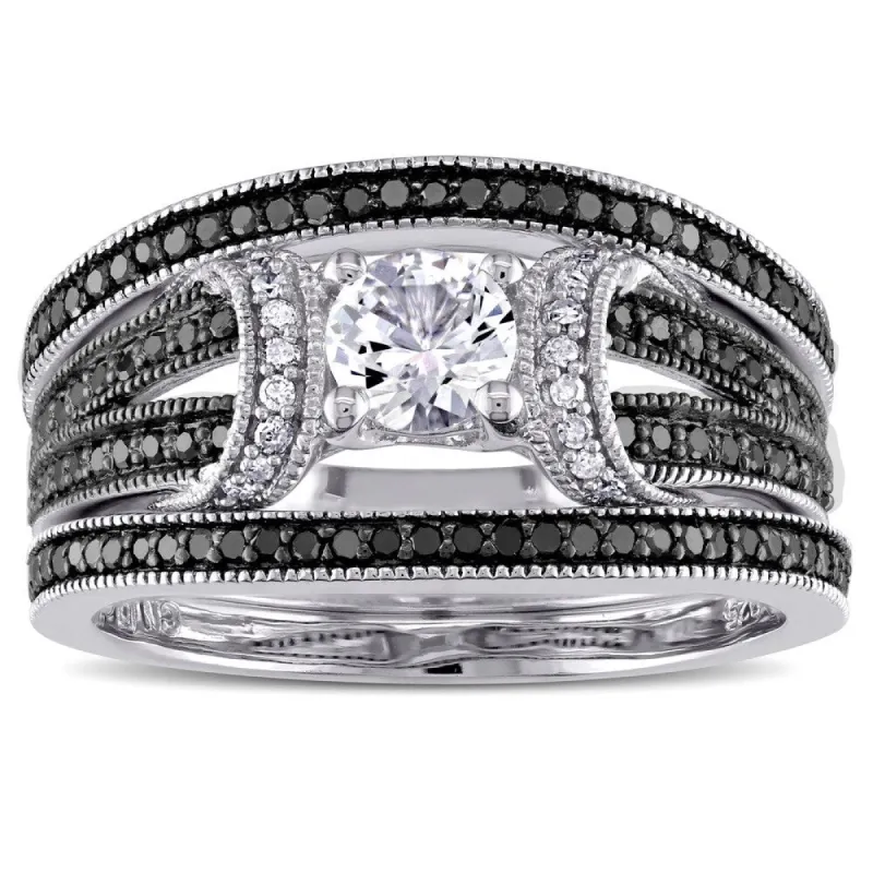 Miadora Sterling Silver 1/2ct TDW Black and White Diamond and Created White Sapphire Split Shank 3-Piece Bridal Set (G-H, I2-I3) sold by Zulily