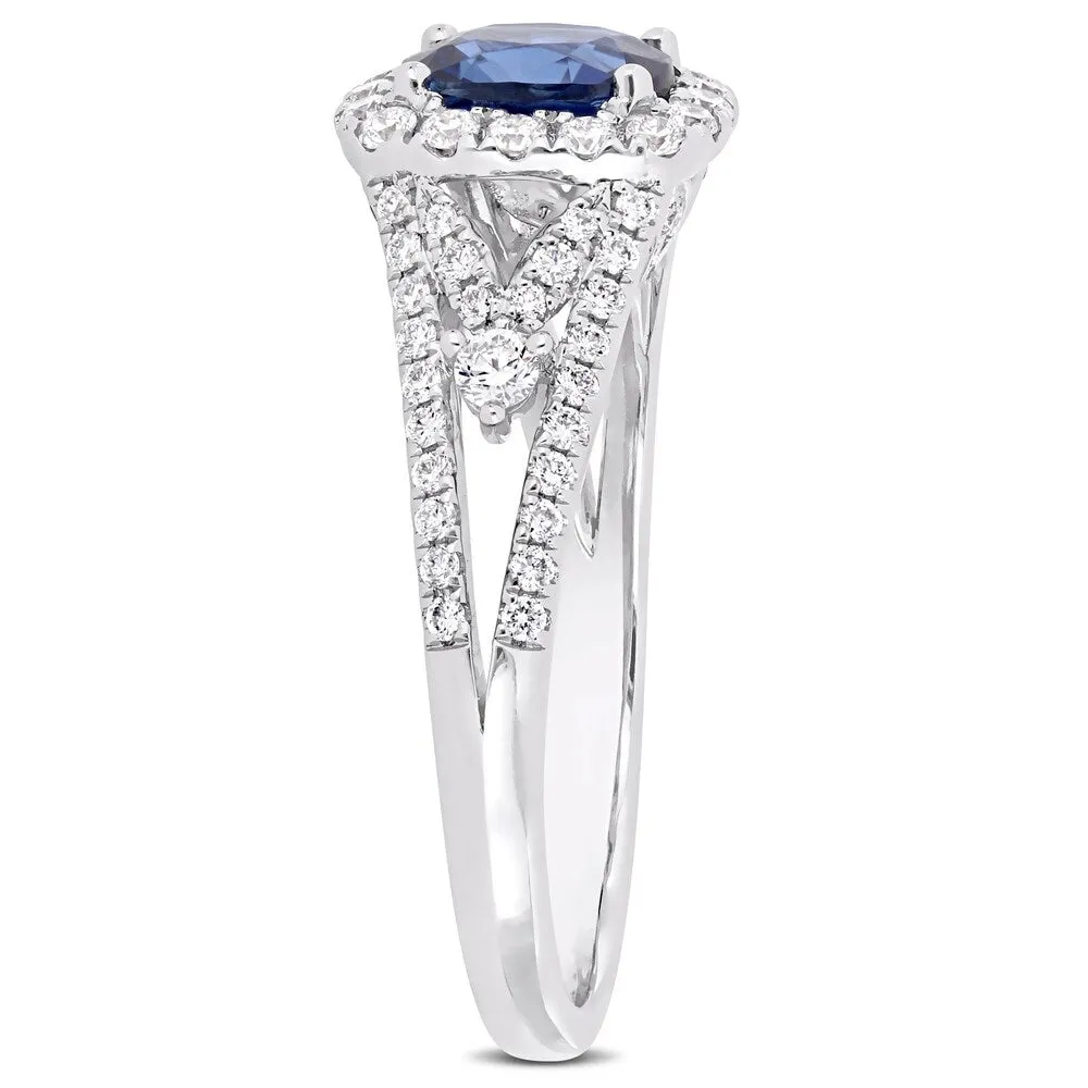 Miadora 14k White Gold Blue Sapphire and 5/8ct TDW Diamond Halo Ring sold by Zulily product image thumbnail 2
