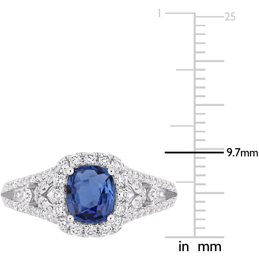 Miadora 14k White Gold Blue Sapphire and 5/8ct TDW Diamond Halo Ring sold by Zulily product image thumbnail 3